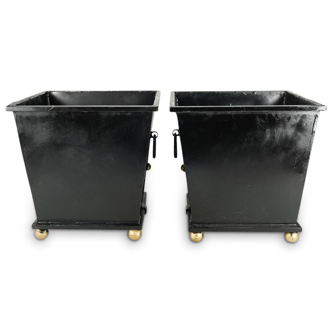 (2 Pc) Black Painted Handled Footed Planters (1 of 7)