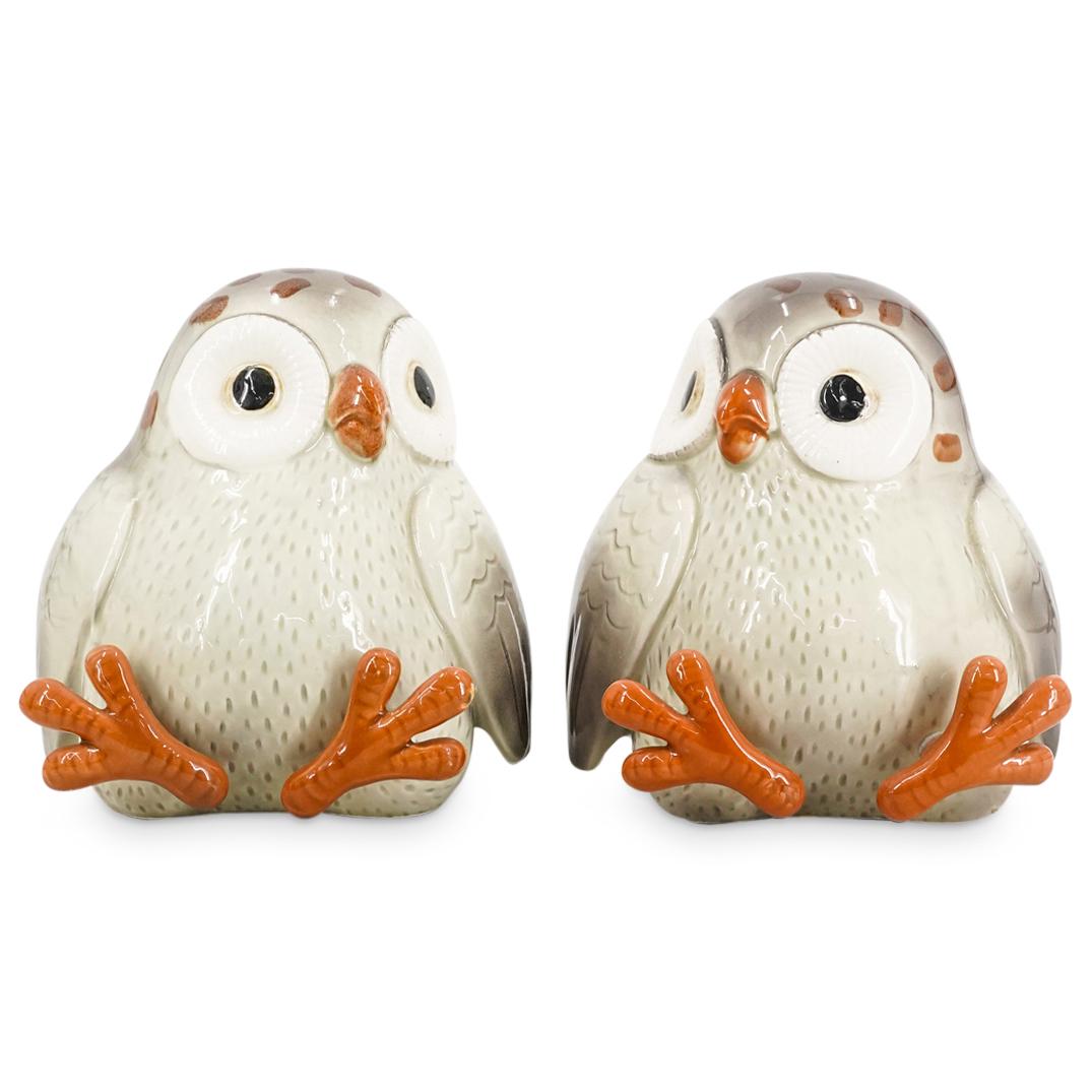 (2 Pc) Fitz and Floyd Glazed Porcelain Owl Bookends (1 of 9)
