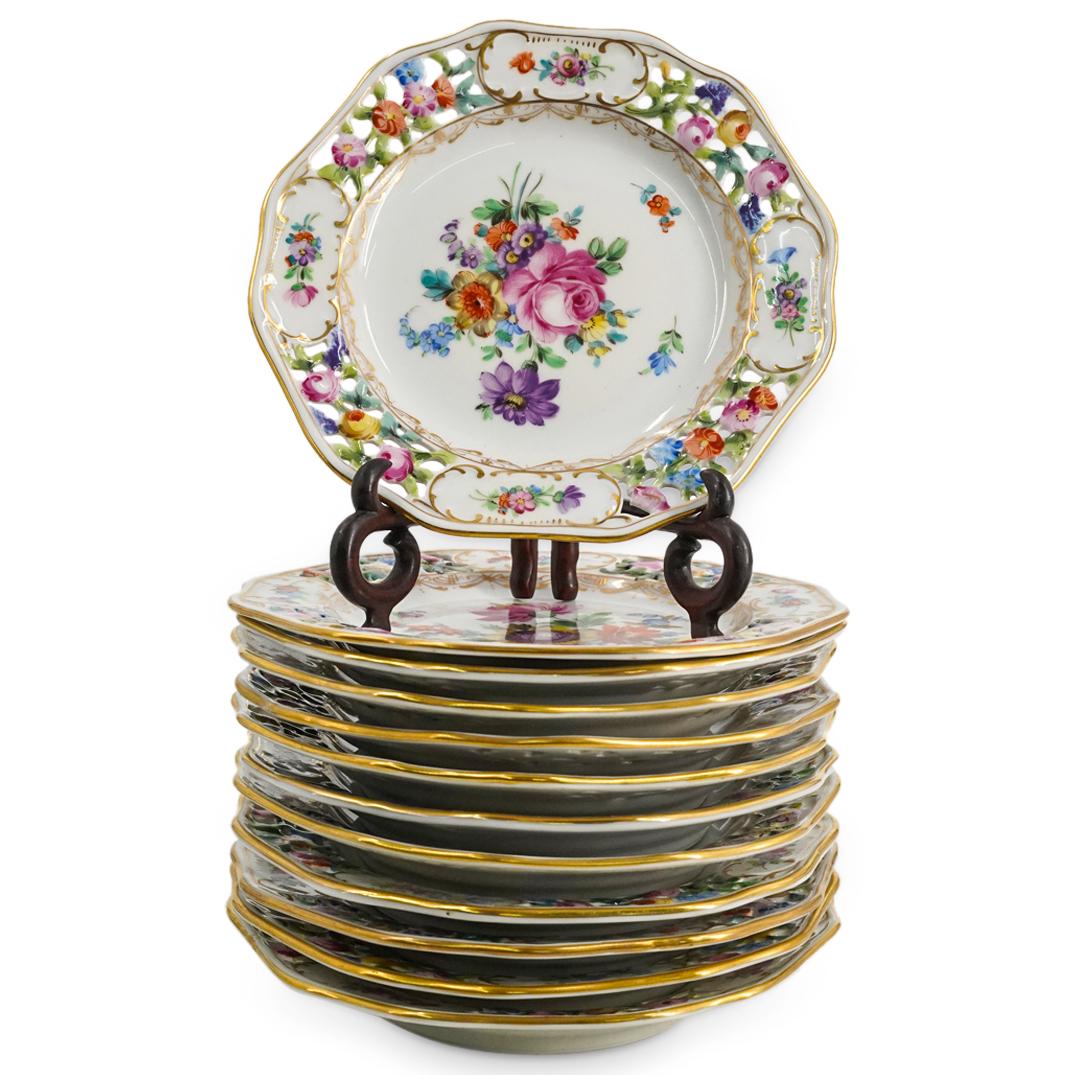 (12Pc) Antique Dresden porcelain Service Plate Set (1 of 9)