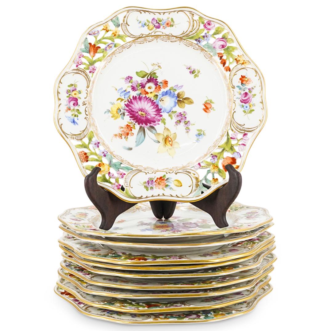 (10Pc) Antique Dresden porcelain Service Plate Set (1 of 8)