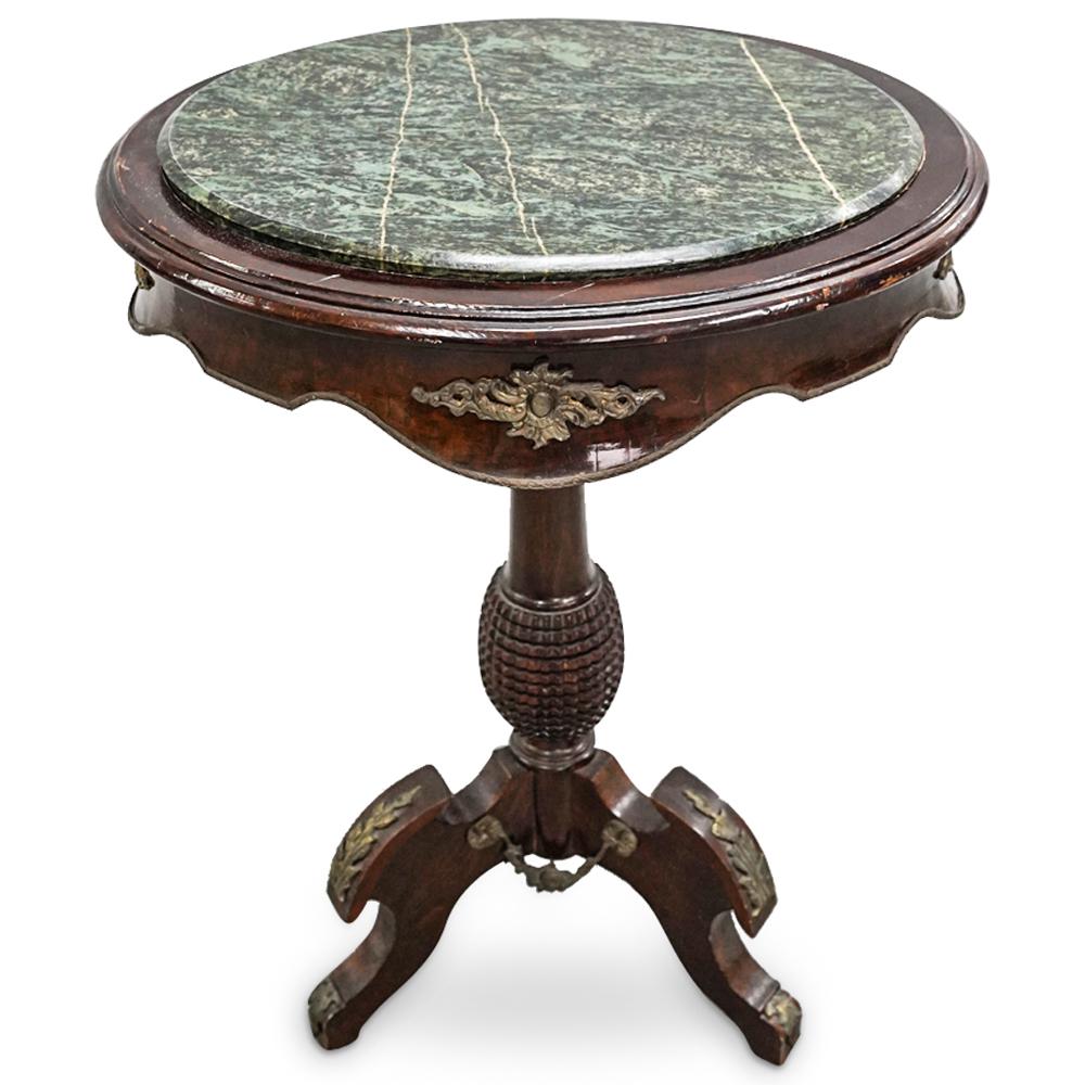 French Wood & Marble Oval Shaped Accent Table Auction