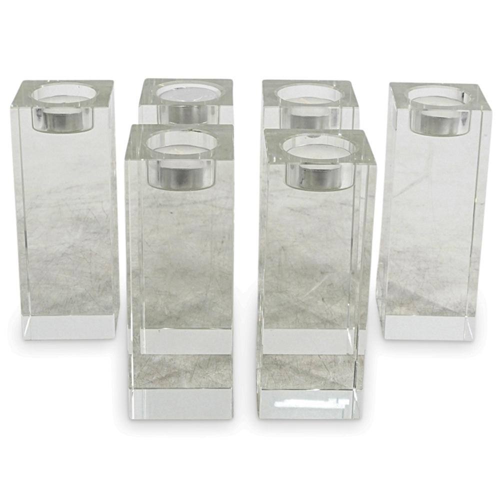 (6 Pc) Mid Century Modern Crystal Column Candlesticks (1 of 6)