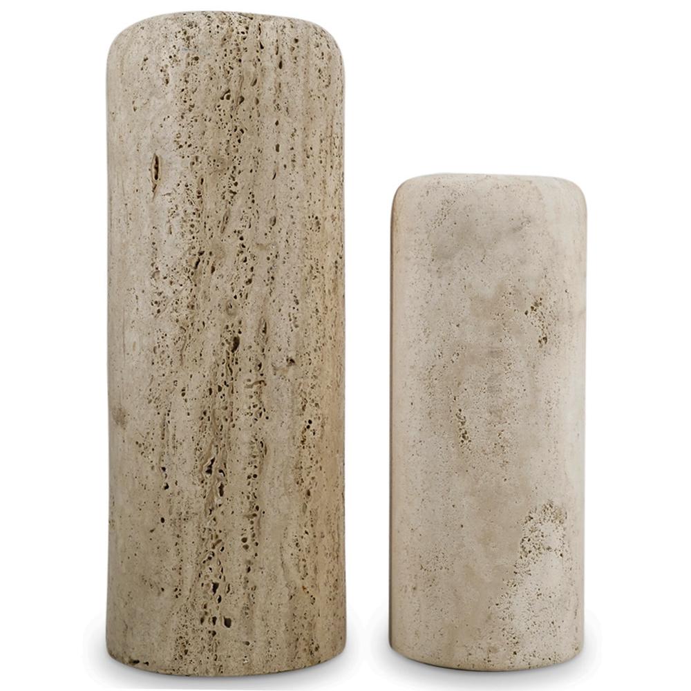 (2 Pc) Travertine Stone Vases (1 of 6)