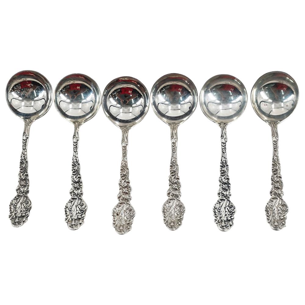 (6 Pc) Gorham Sterling Silver Floral Bouillon Spoons (1 of 8)
