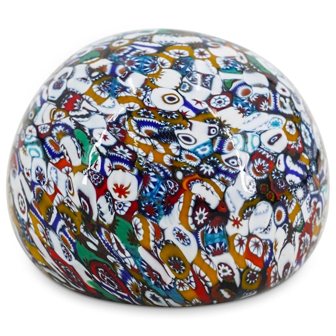 Possib. 19th Century Murano Scrambled Millefiori Paperweight: DESCRIPTION: Possibly 19th Century Murano scrambled millefiori glass paperweight featuring polychrome, scrambled corals. CIRCA: 19th Century ORIGIN: Italian DIMENSIONS: H: 2.25" Diameter: 3.25" - COND