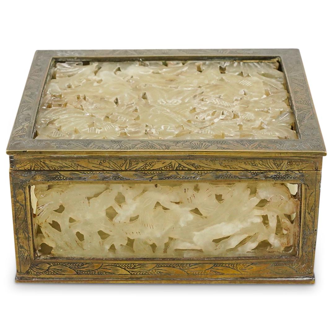 Antique Chinese Jade Inlaid Brass Box (1 of 8)