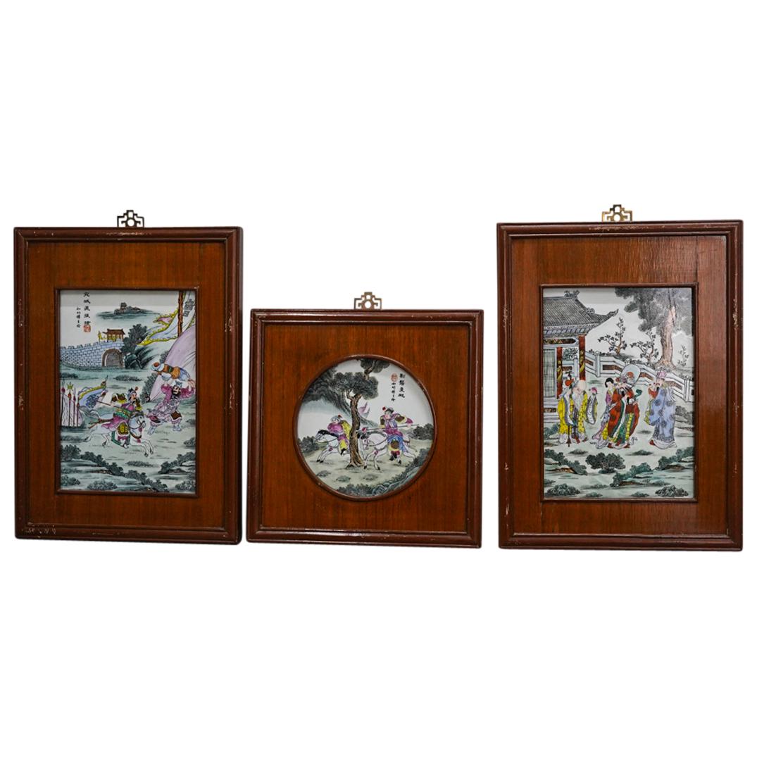(3Pc) Antique Chinese Enameled porcelain Plaques (1 of 20)