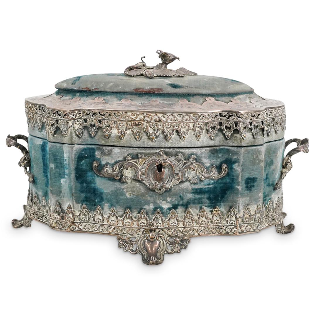 19th Century French Silver And Fabric Lined Wood Vanity Box (1 of 14)