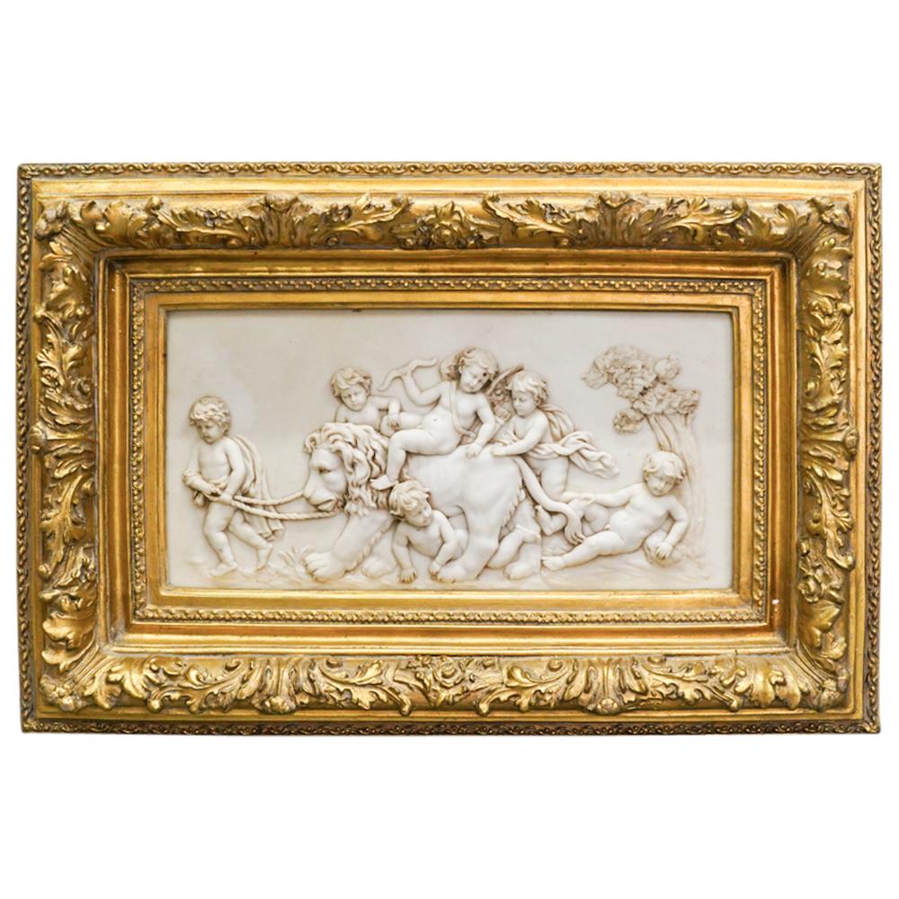 Vintage Composite Frieze Of Puttos With Lion (1 of 6)