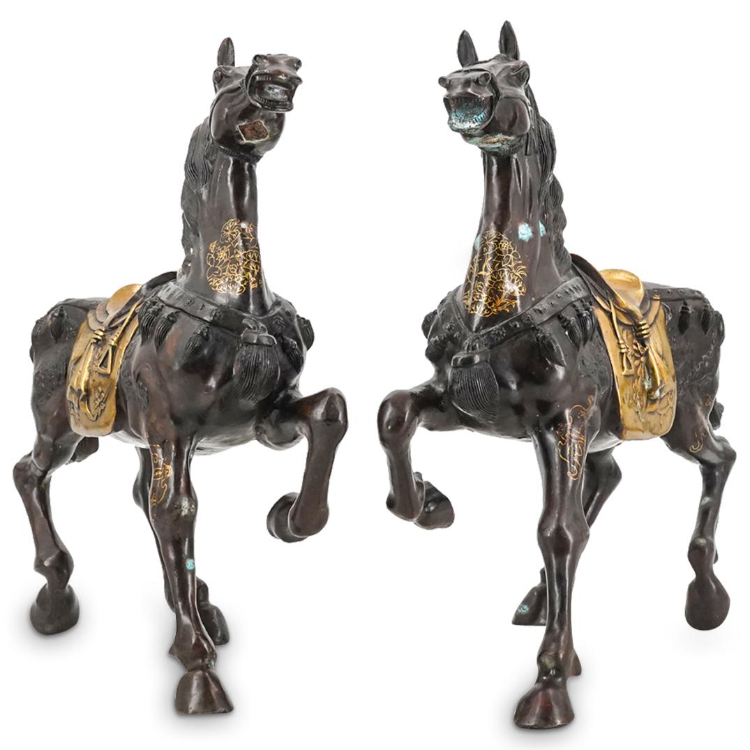 (2 Pc) Chinese Mixed Metal Horse Equestrian Statues (1 of 15)