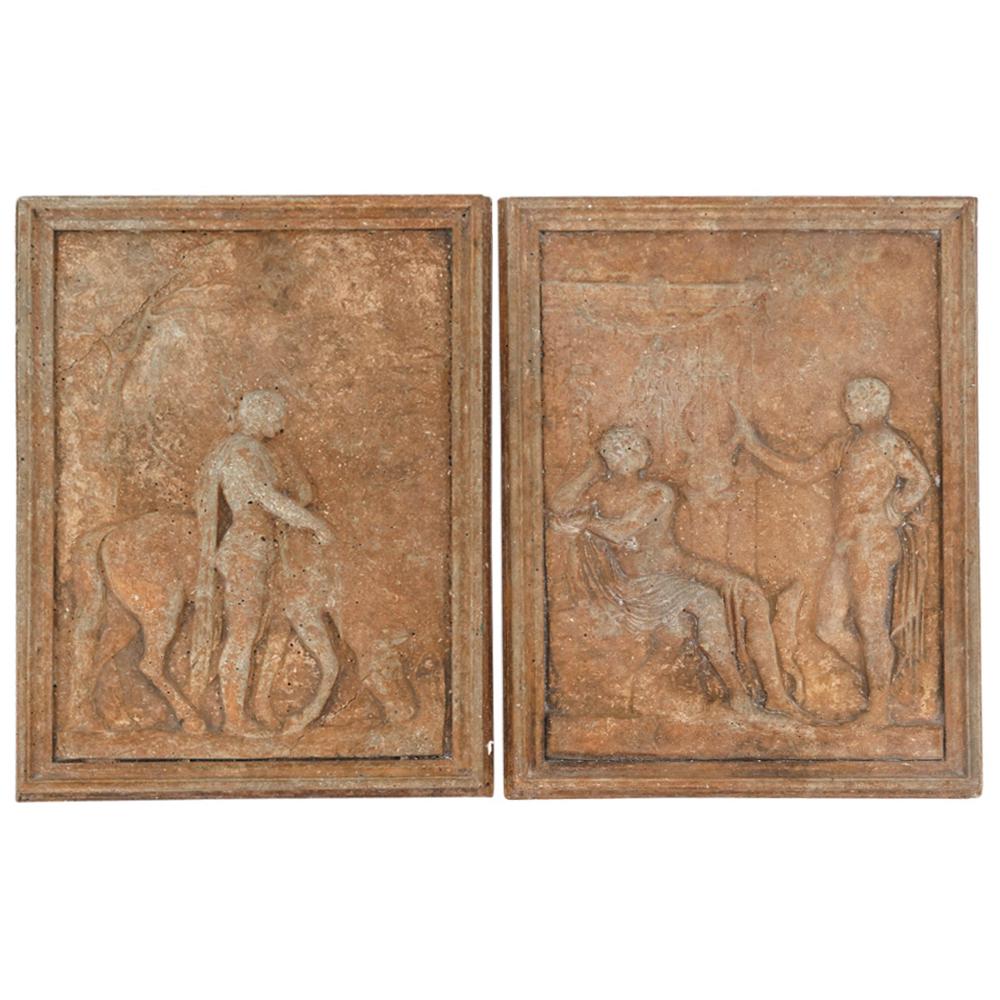 Pair Antique Neoclassical Cast Stone Relief Wall Plaques (1 of 11)