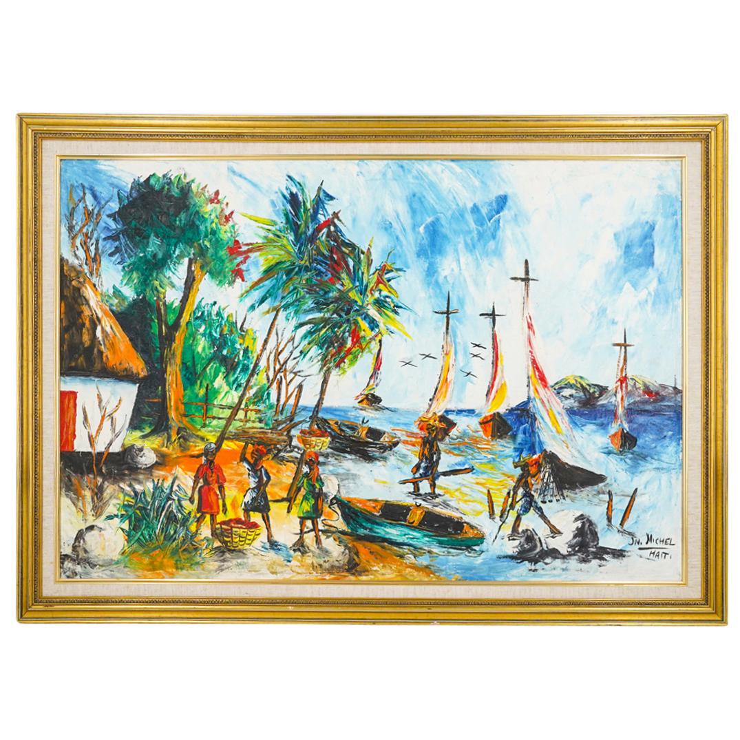 J.N. Michel (Haitian, 20th Cent.) Acrylic Painting On Canvas (1 of 10)
