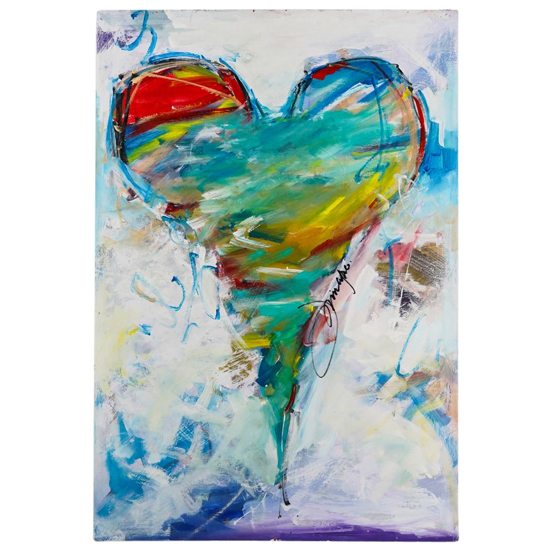 Signed Oil on Wood Abstract Heart Painting (1 of 9)