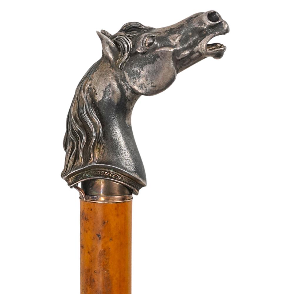 Antique Russian 14K Gold & Silver Samuel Arndt Horse Head Burlwood Cane (1 of 5)