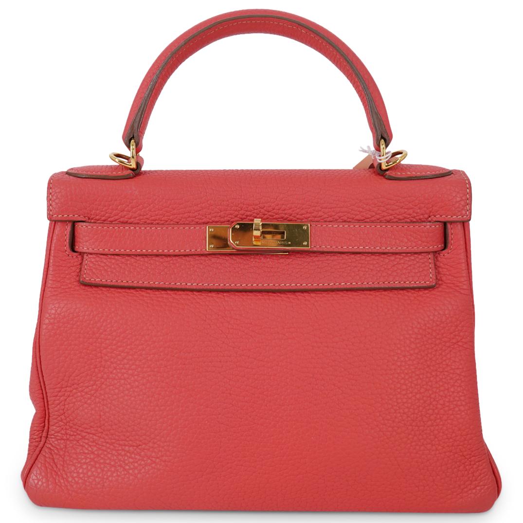 Hermes 28cm Rose Jaipur Clemence Leather Retourne Kelly W/ Gold Hardware. Q Square (1 of 9)