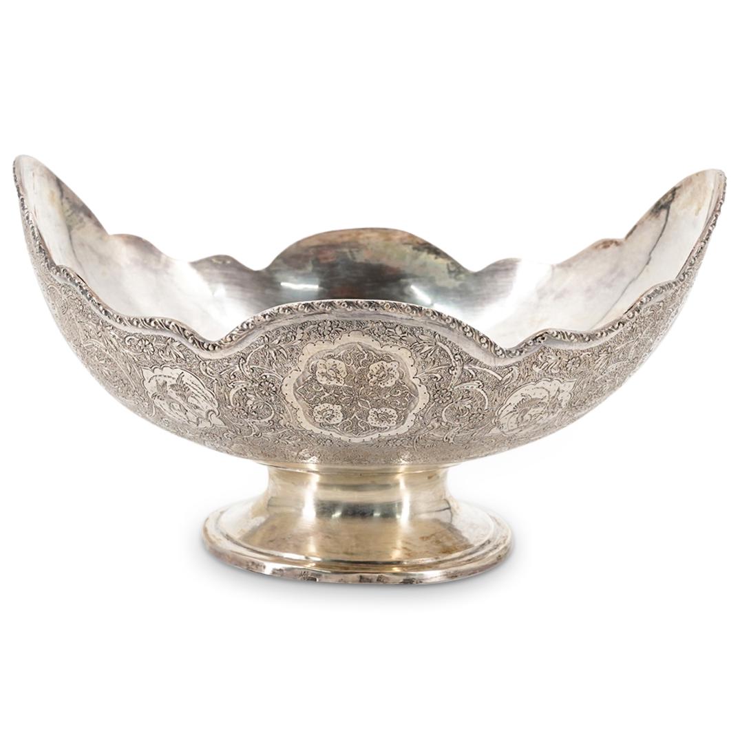 Antique Persian 840 Floral Engraved Silver Centerpiece Bowl (1 of 7)