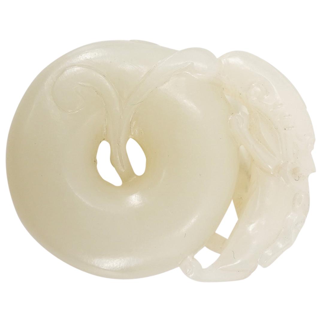 Antique Chinese Carved White Jade Chilong Bi Disk (1 of 3)
