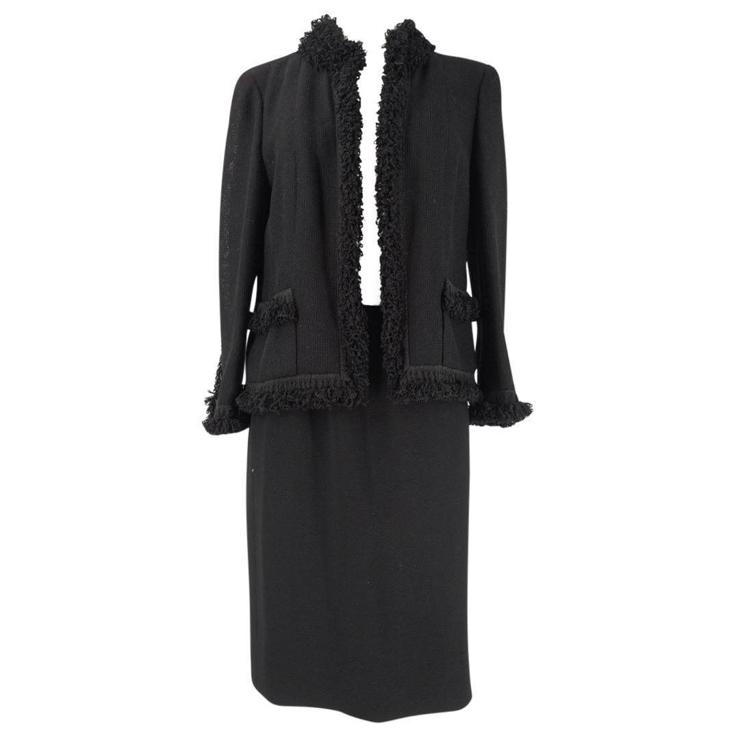 Chanel Ruffle Hemmed Black Cardigan W/ Matching Skirt (1 of 9)