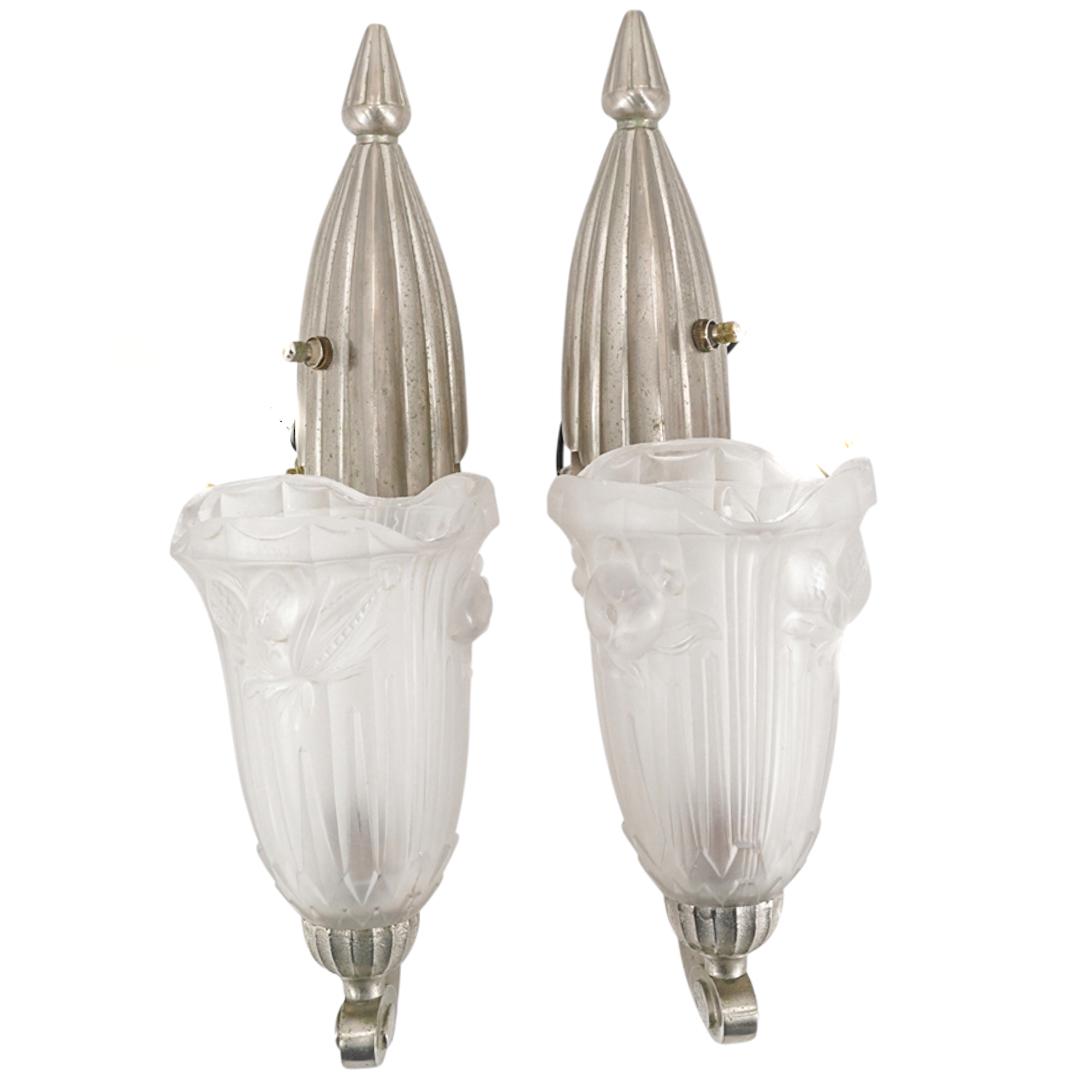 Pair Of Art Nouveau Silvered Bronze Sconces (1 of 6)