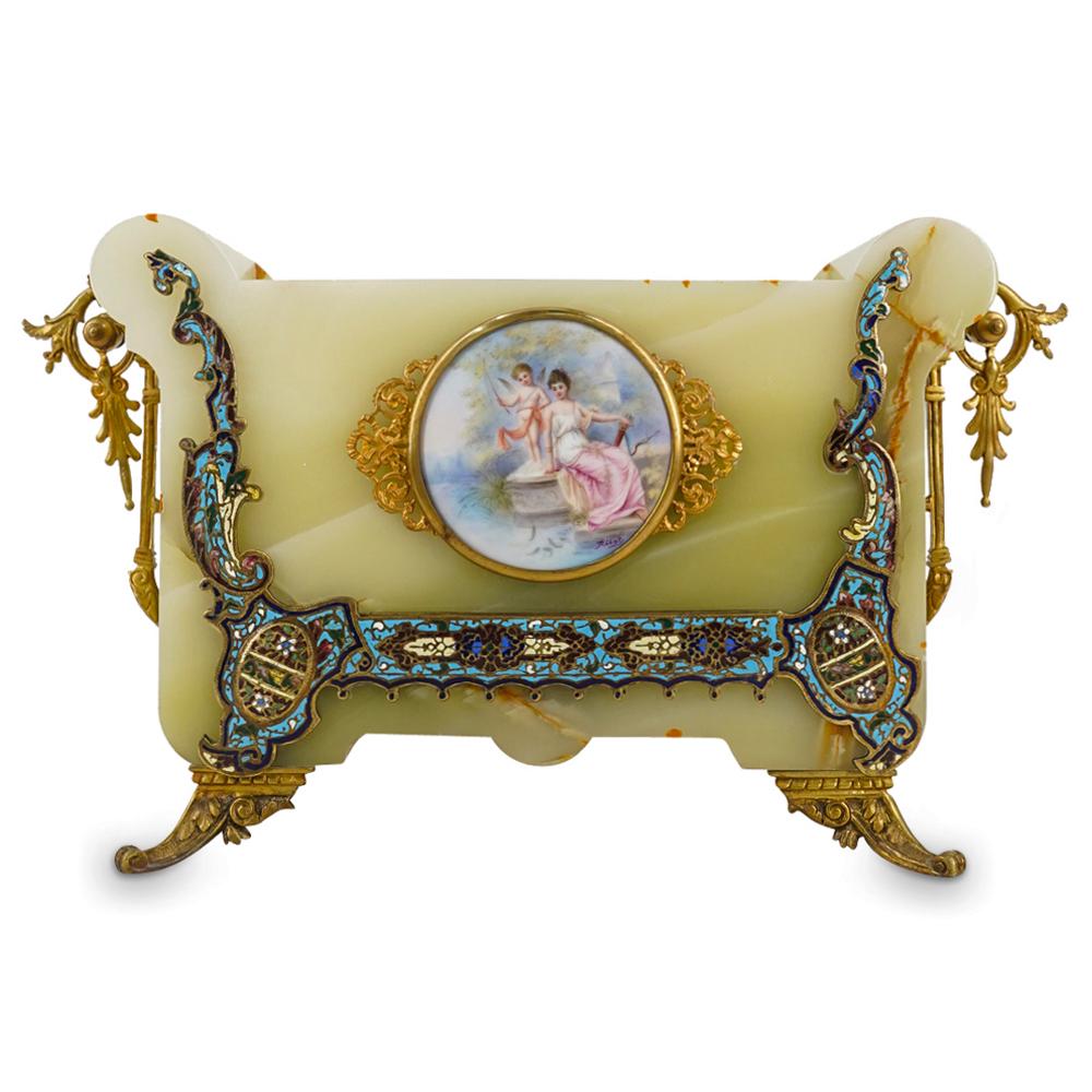 Onyx And bronze Champleve Jardiniere W/ Porcelain Inset (1 of 9)