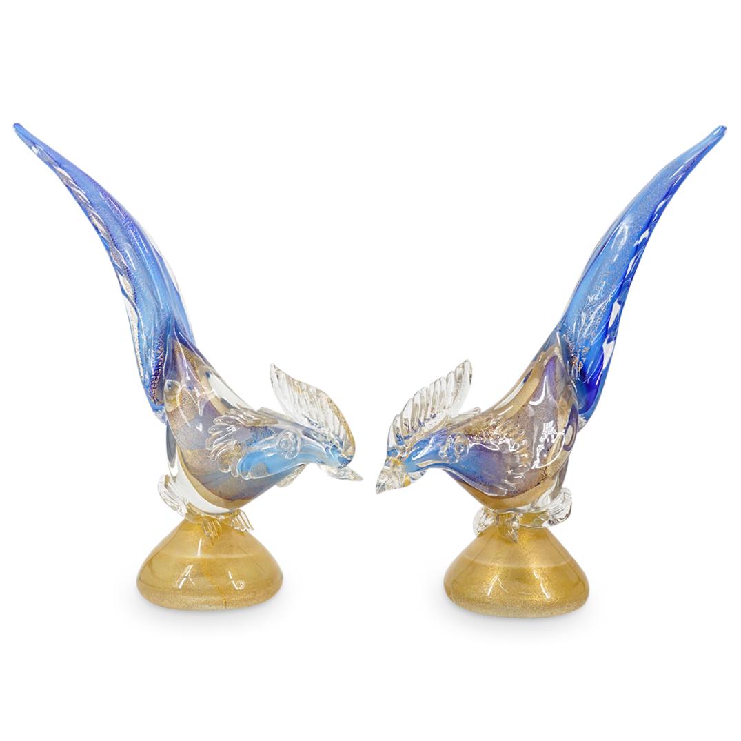 Pair Murano Gold Fleck Glass Pheasants Auction