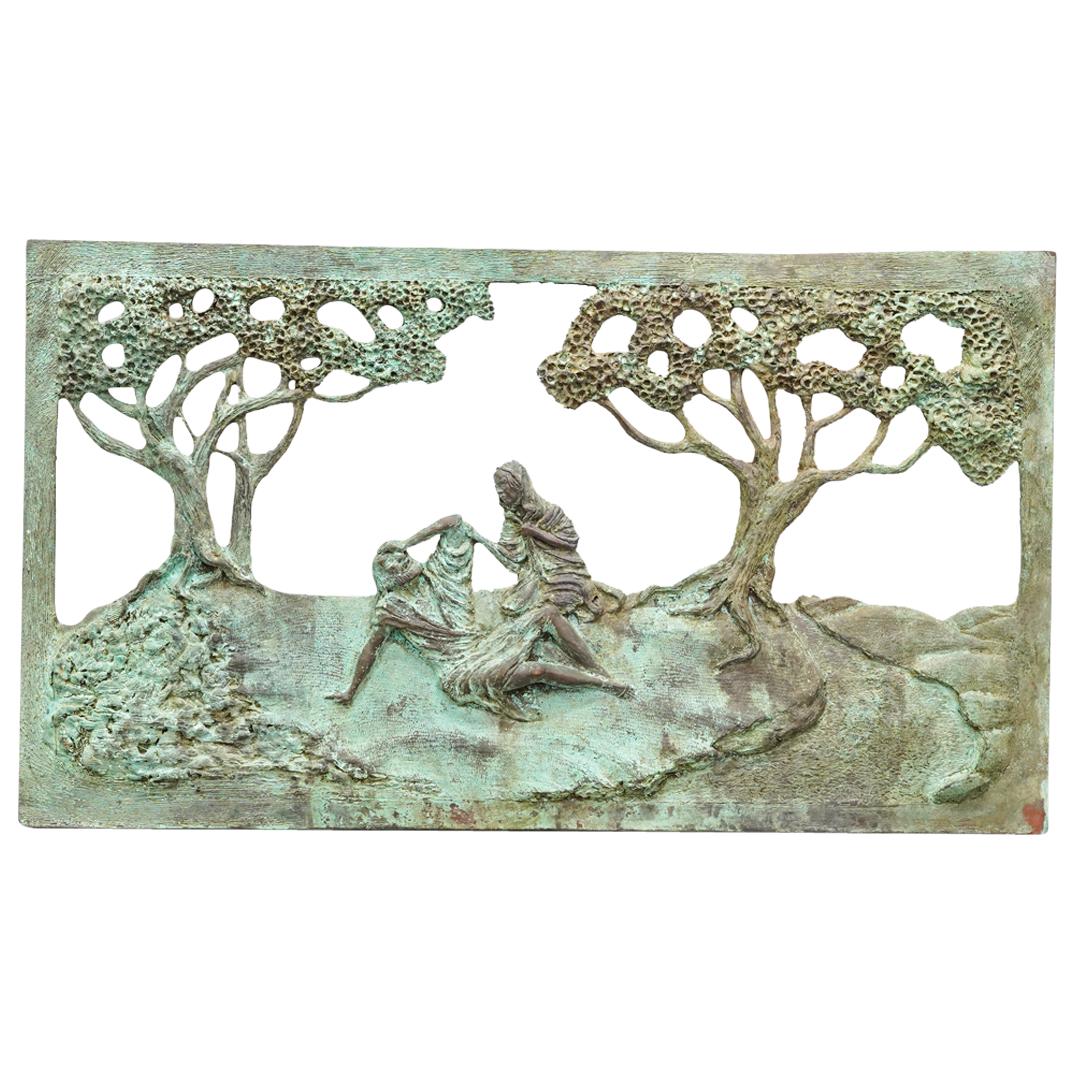 Antique Large Patinated Bronze Forest Scene Plaque (1 of 6)