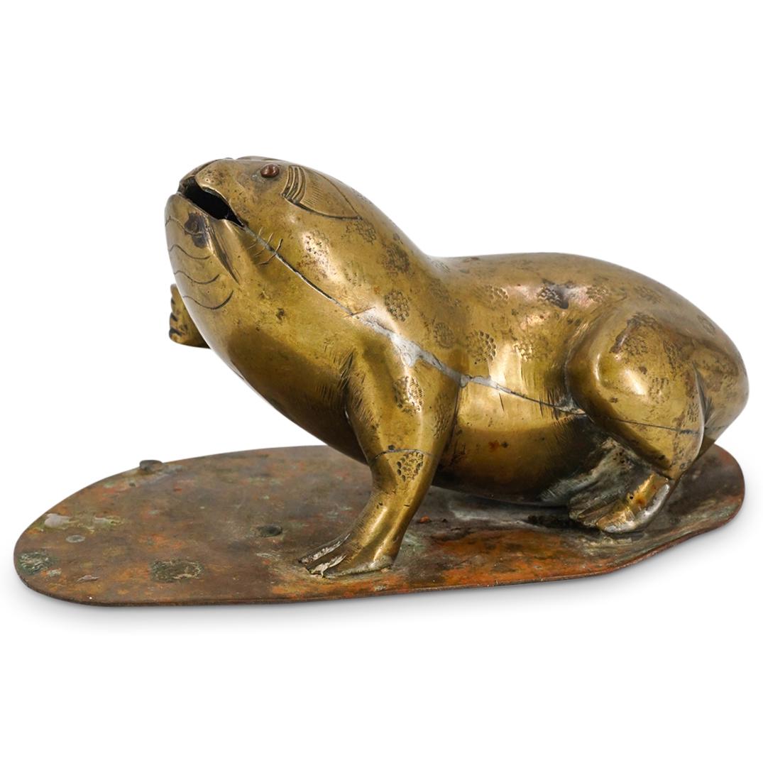 Unusual Chinese Brass Money Frog Pen Holder (1 of 5)