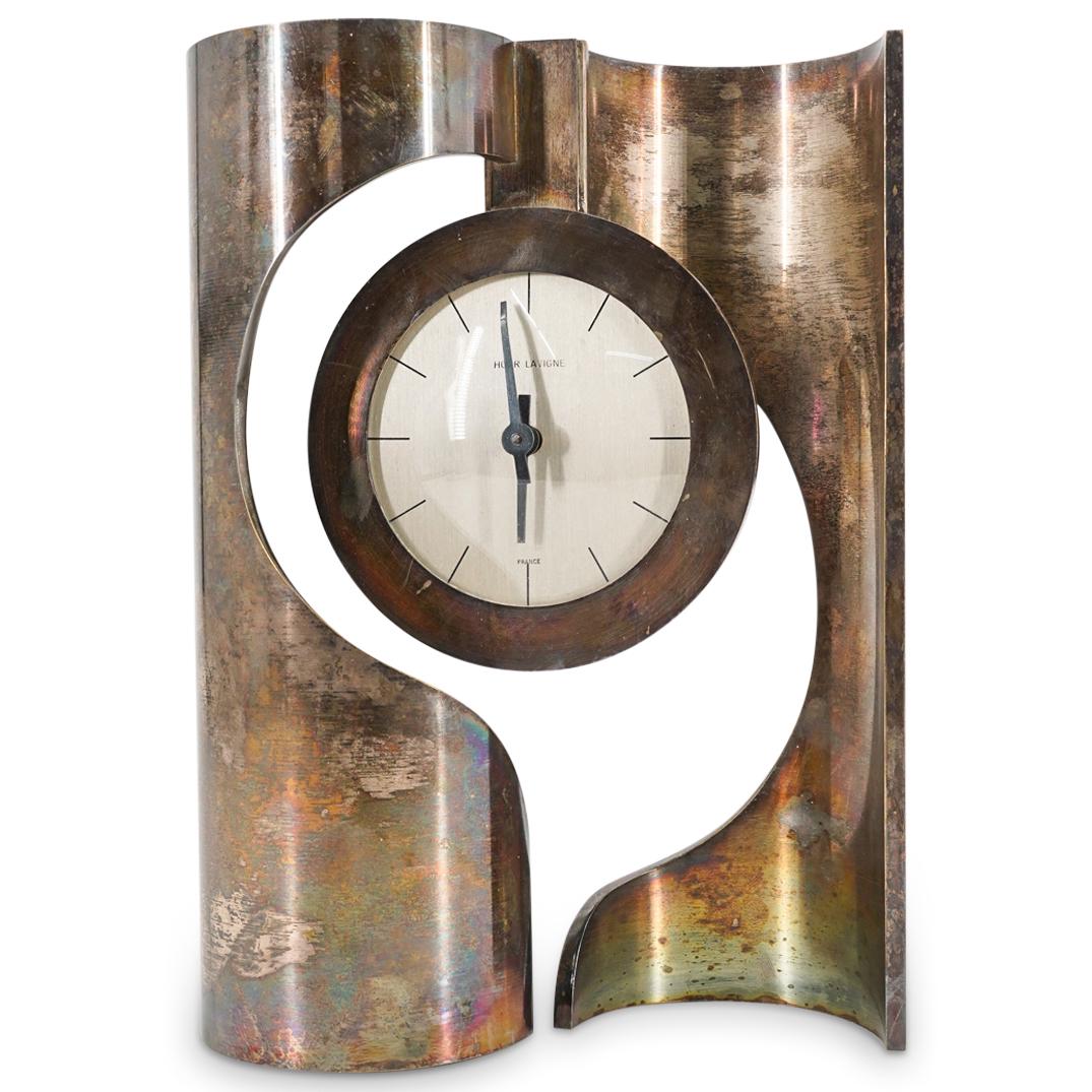 Antique French Hour Lavigne Silver Plated Desk Clock Auction