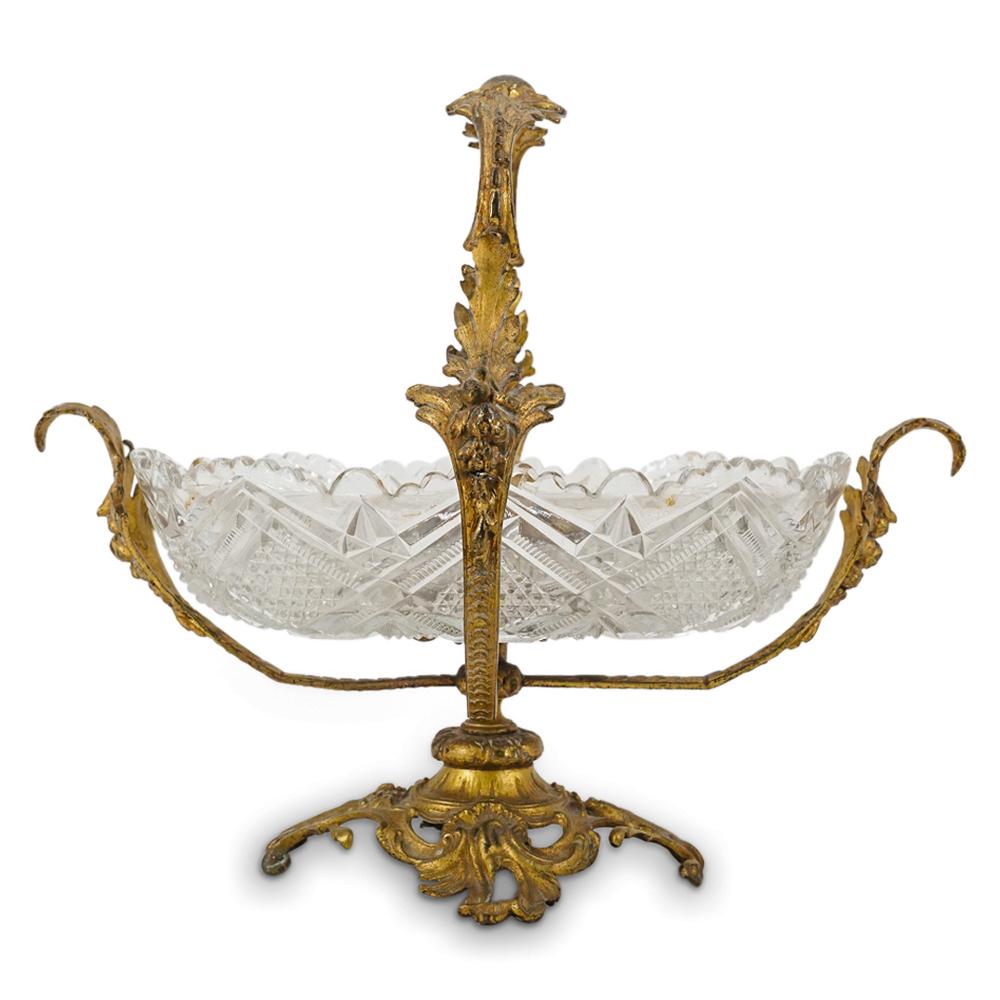 Antique Val St. Lambert Cut Crystal And Bronze Basket Centerpiece (1 of 6)