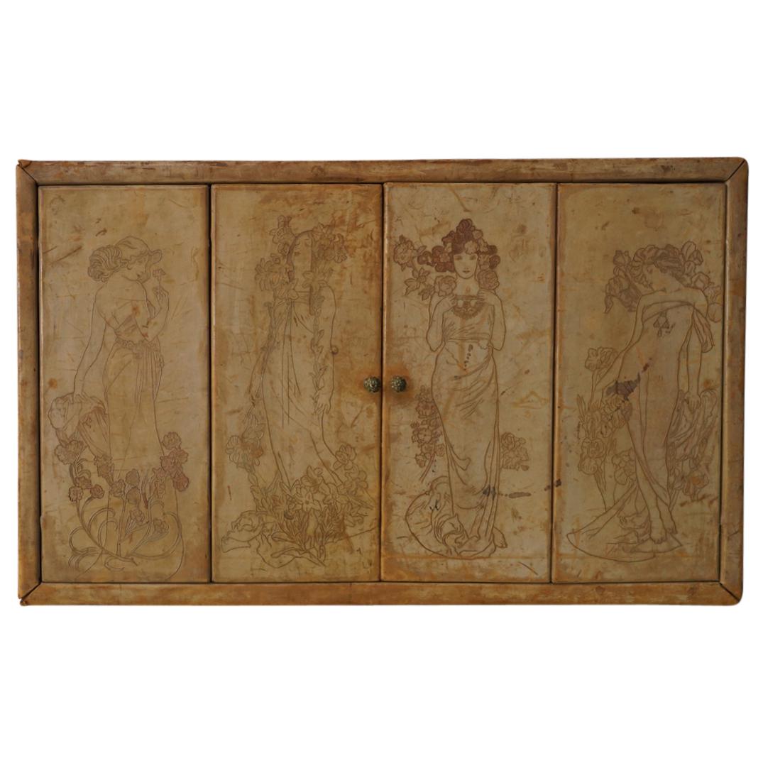 Antique Art Nouveau Embossed Leather Mucha Style Mirror (1 of 8)