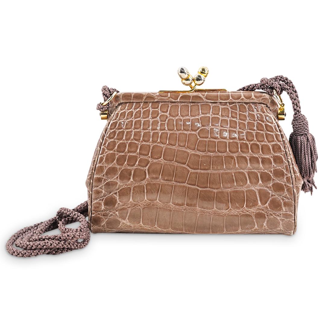 Judith Leiber Brown Leather Purse W/ Gilt Comb (1 of 8)