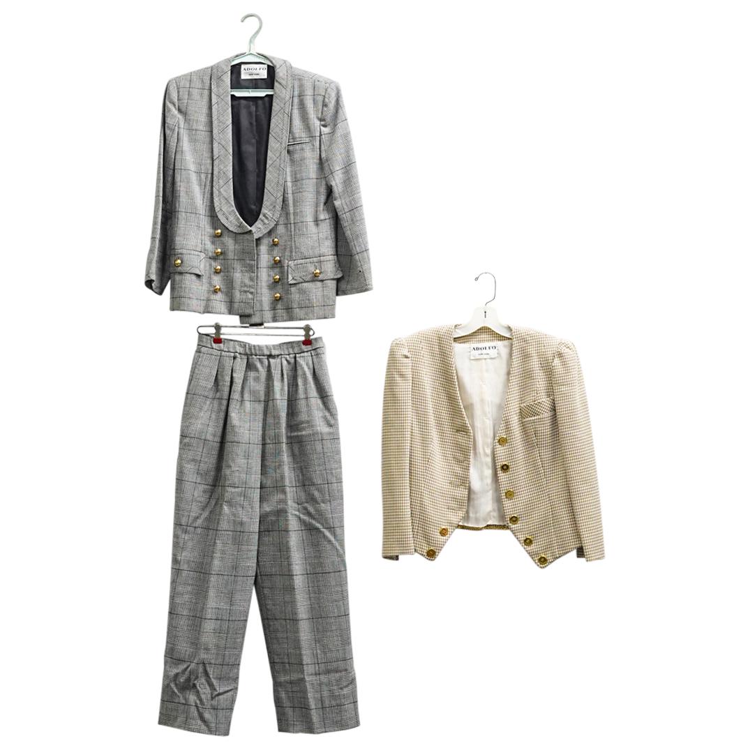 (3 Pc) Vintage Adolfo Bicolor Pants Suit & Jacket Grouping Set (1 of 20)