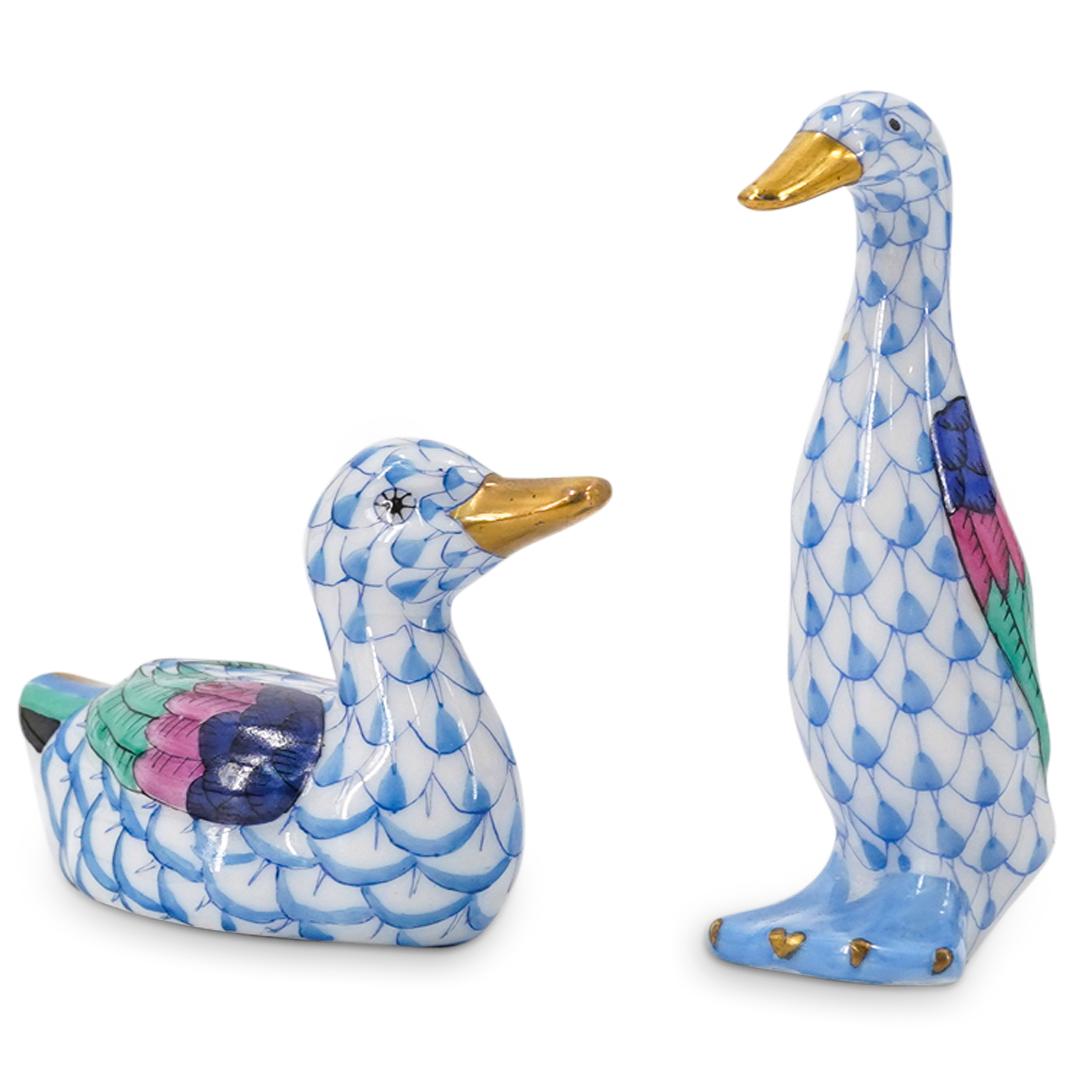 (2 Pc) Herend Porcelain Miniature Fishnet Duck And Goose (1 of 6)