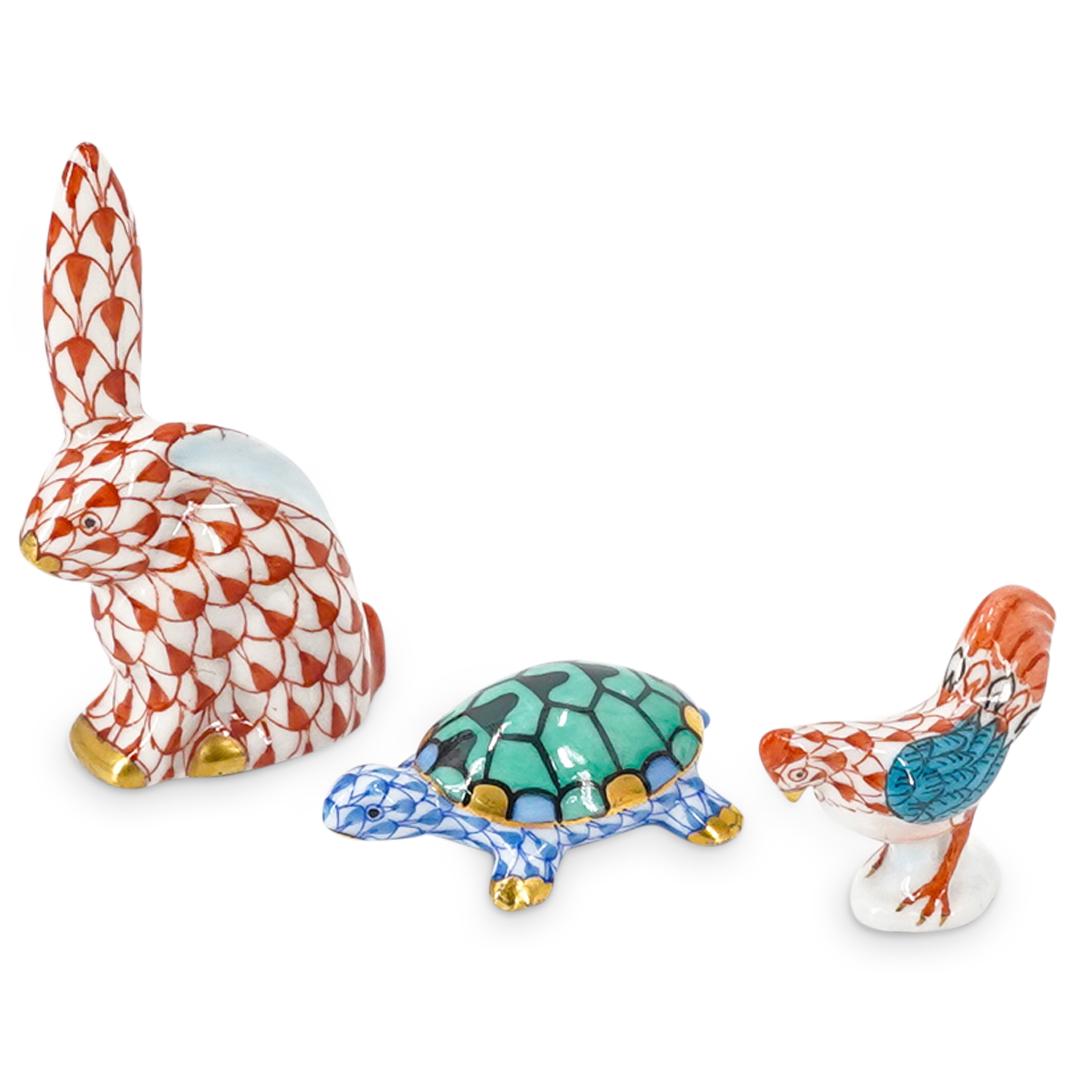 (3 Pc) Herend Porcelain Miniature Turtle, Rabbit And Rooster (1 of 6)