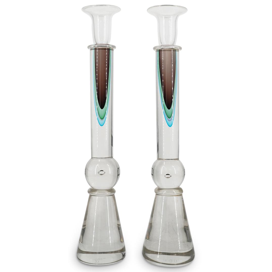 Large Signed Sommerso Murano Glass Candle Sticks (1 of 4)