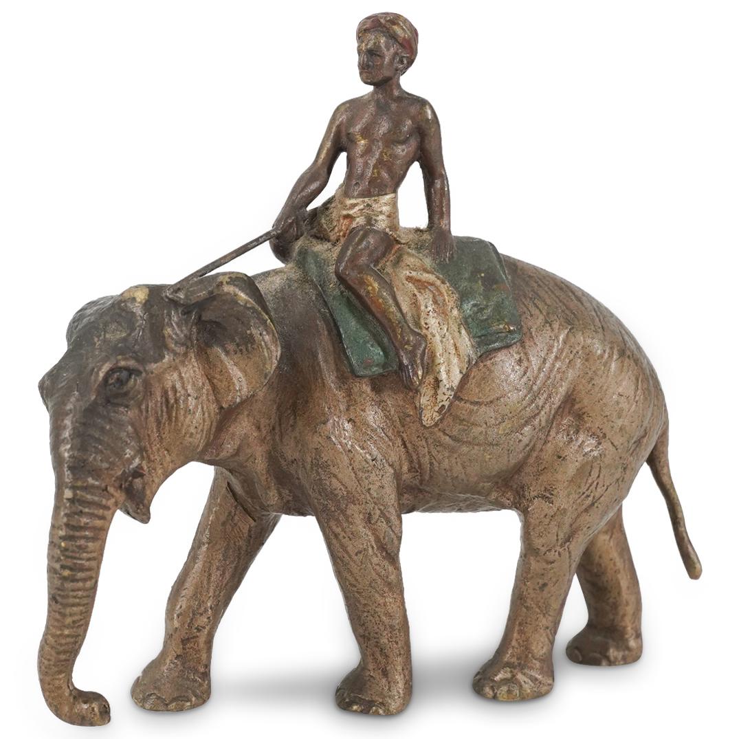 Antique Austrian Cold Painted Bronze Orientalist Man On Elephant (1 of 4)
