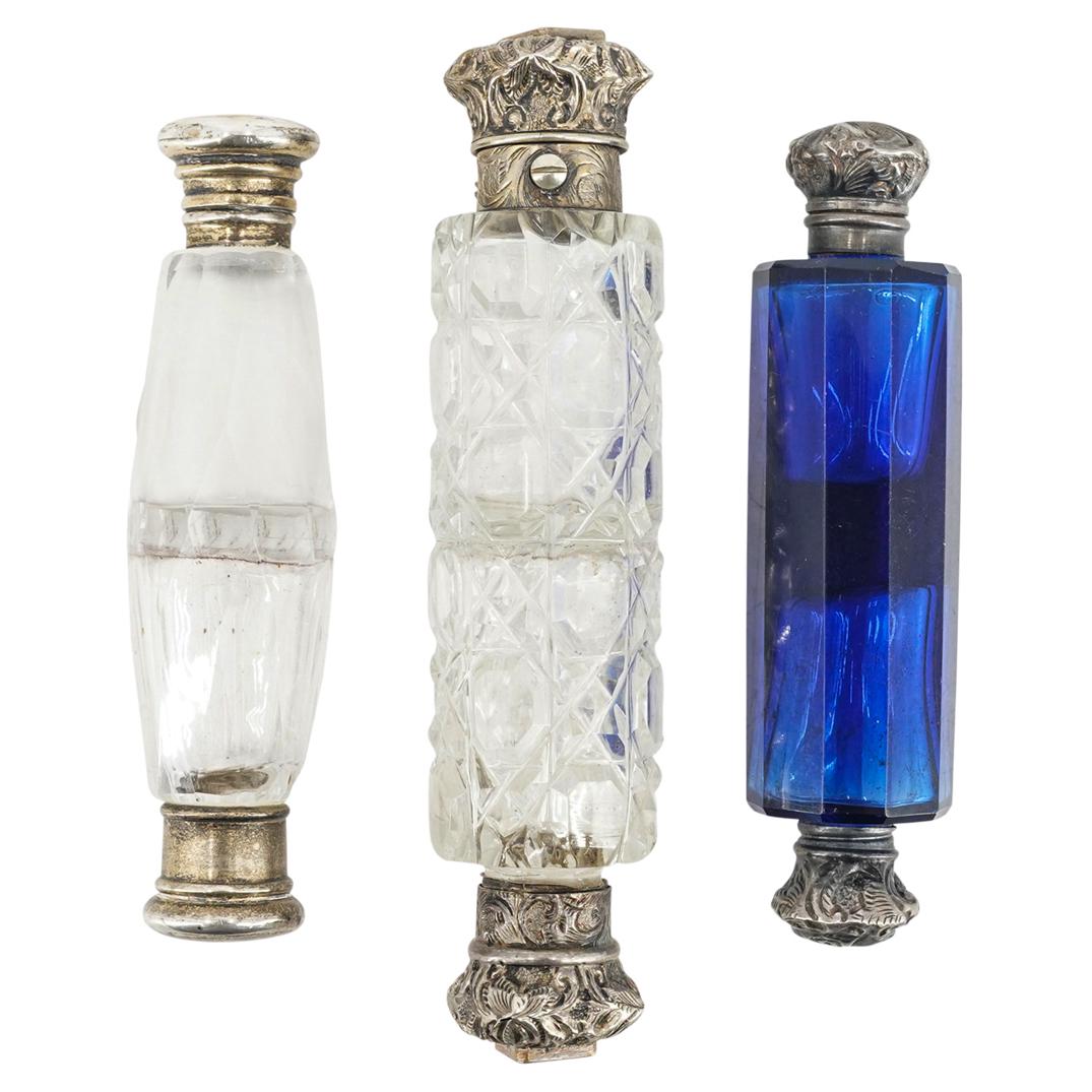 (3 Pc) Victorian Silver & Glass Double-Ended Scent (1 of 9)