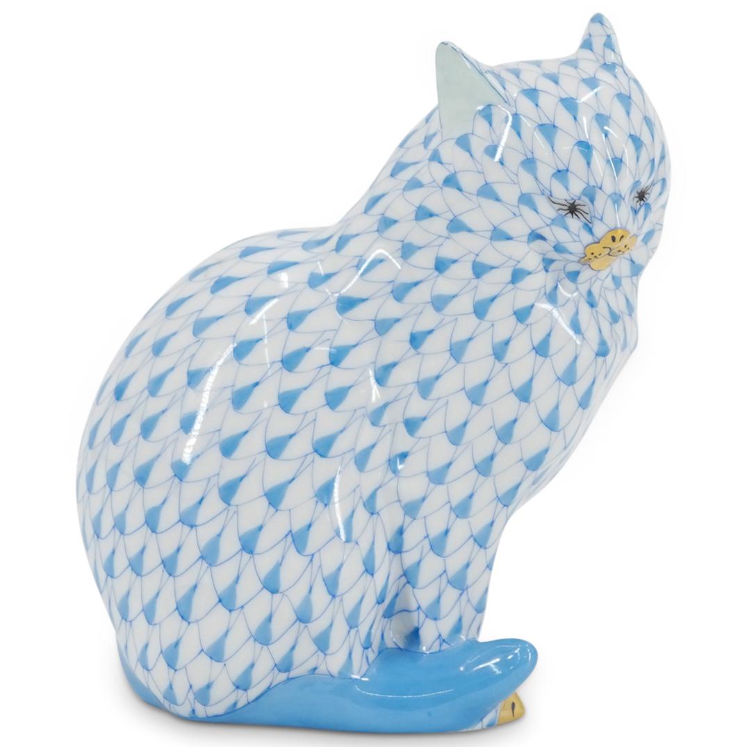 Herend Porcelain "Cat Sitting" Fishnet Figurine (1 of 4)
