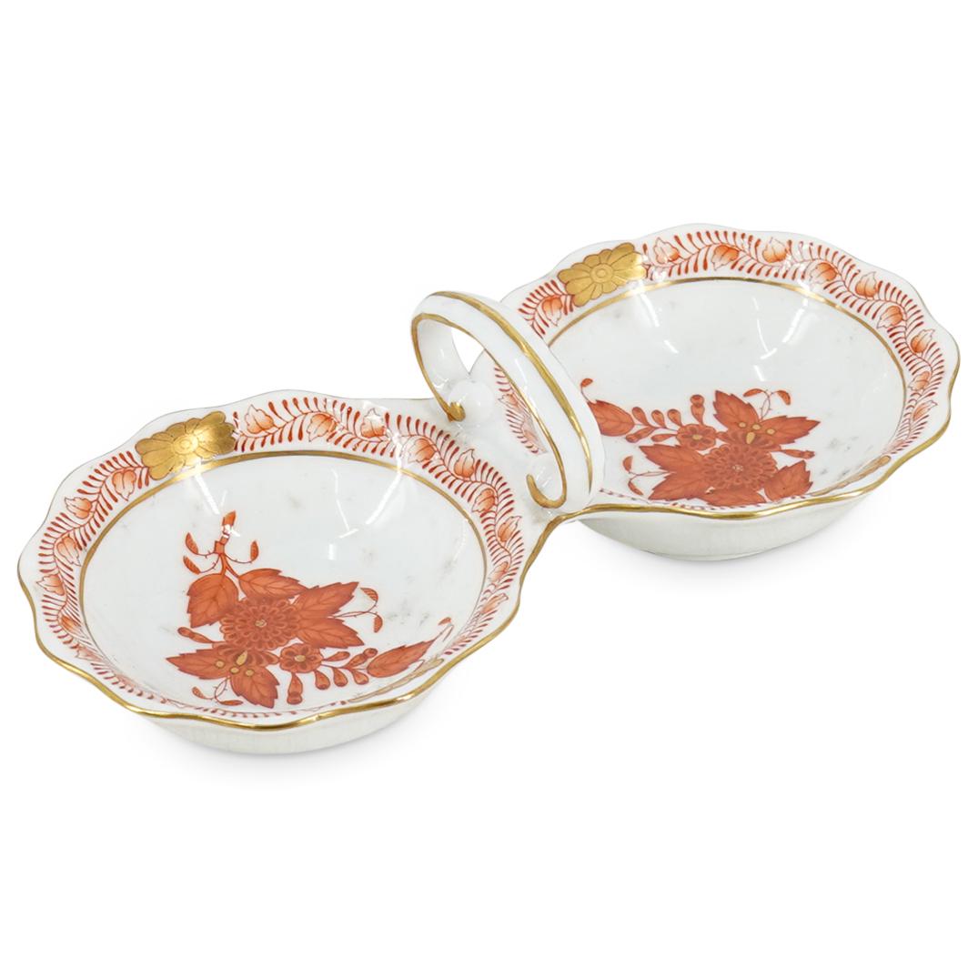 Herend "Chinese Bouquet Rust" Double Salt Dip Porcelain Dish (1 of 5)