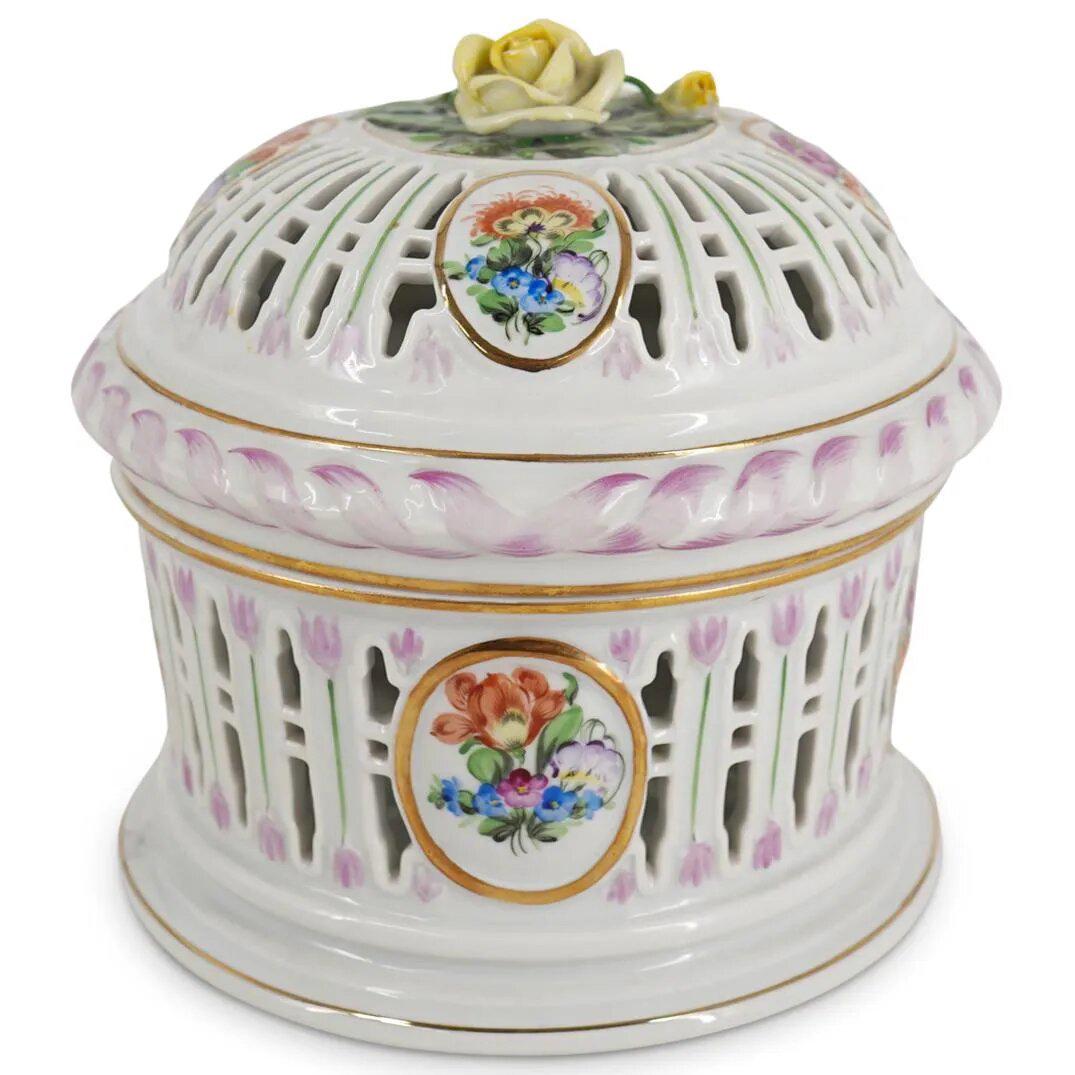 Herend Porcelain Floral Reticulated Lidded Box (1 of 3)
