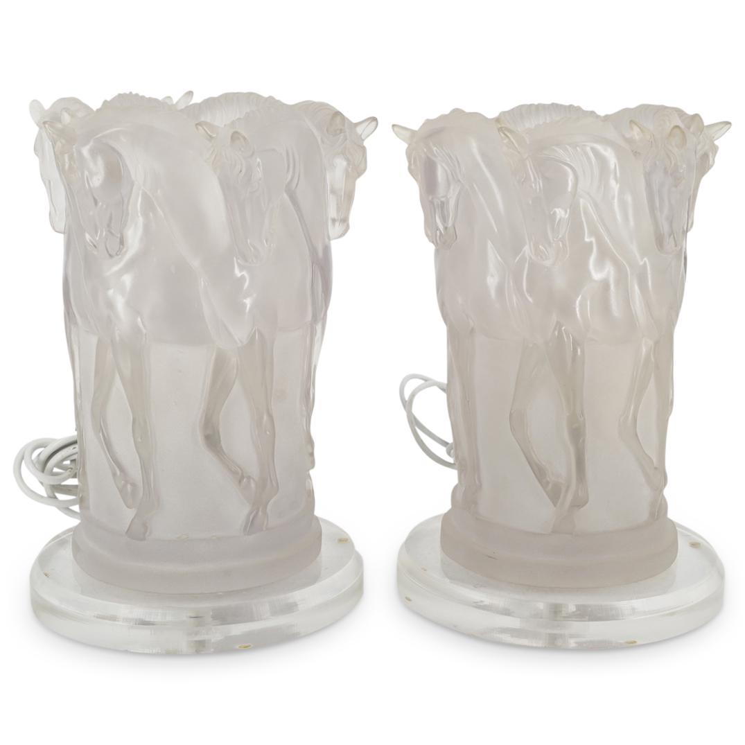 Pair of Lucite Horse Relief Table Lamps (1 of 9)