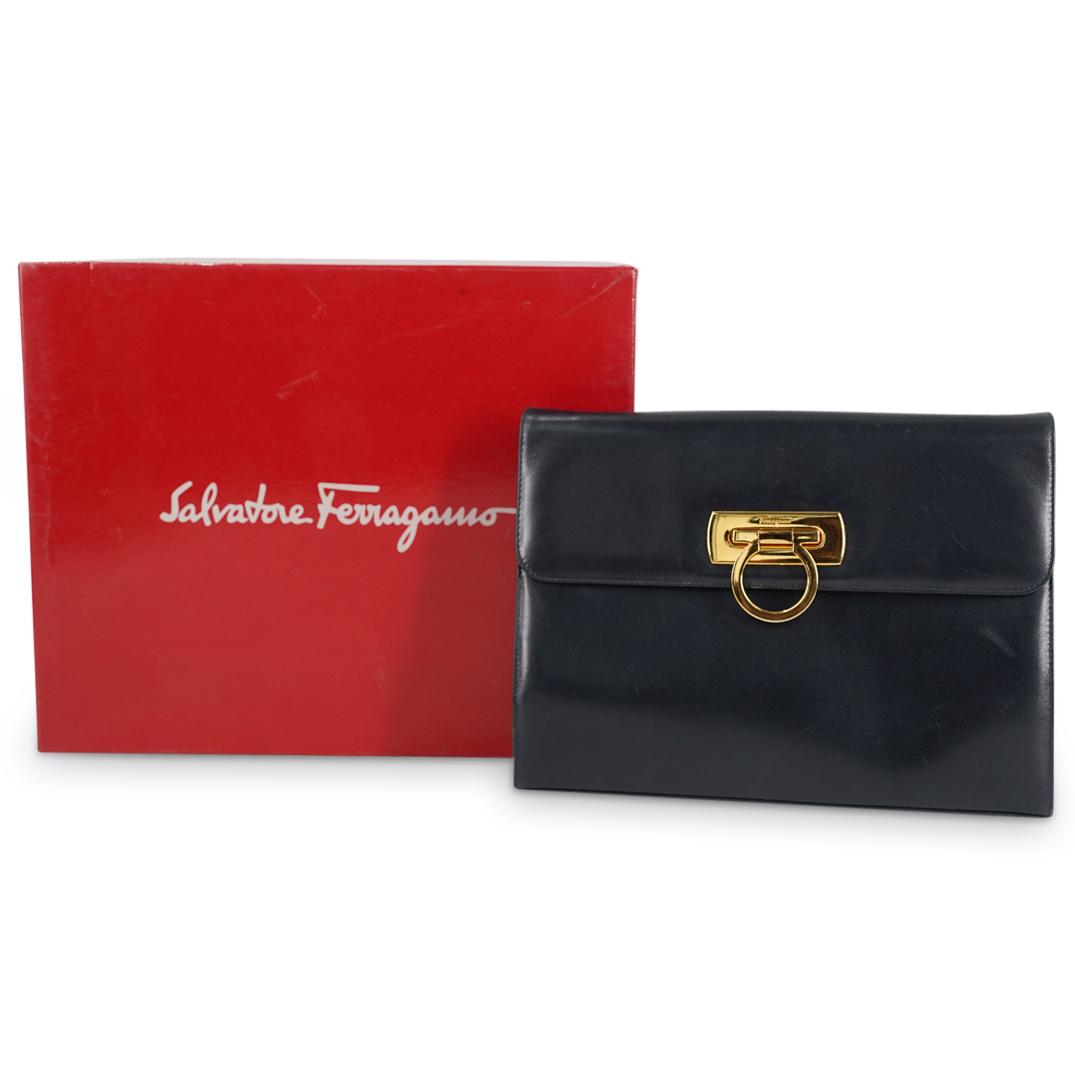 Salvatore Ferragamo Navy Leather Clutch Shoulder Bag (1 of 6)