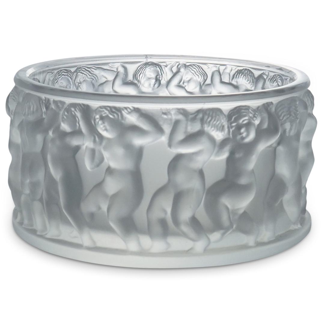 Lalique "Enfants" Crystal Bowl: DESCRIPTION: Lalique "Enfants" frosted crystal lidded bowl with putti in relief around the body. Signed lalique france CIRCA: 20th Cent. ORIGIN: France DIMENSIONS: H: 2.5" Diameter: 4" Have a similar 