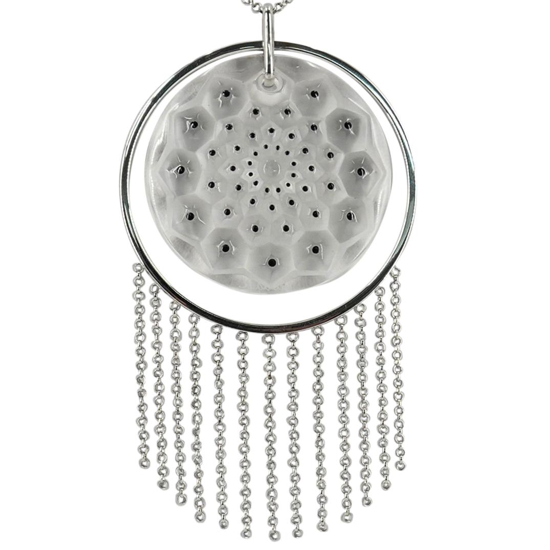 Lalique Sterling Silver & Cactus Dream Catcher Necklace: DESCRIPTION: A Lalique "Cactus Dream Catcher" sterling silver and crystal pendant necklace. Marked "Lalique" and "925". (Ref. L24). CIRCA: 20th Century. ORIGIN: France. DIMENSIONS: Necklace total leng