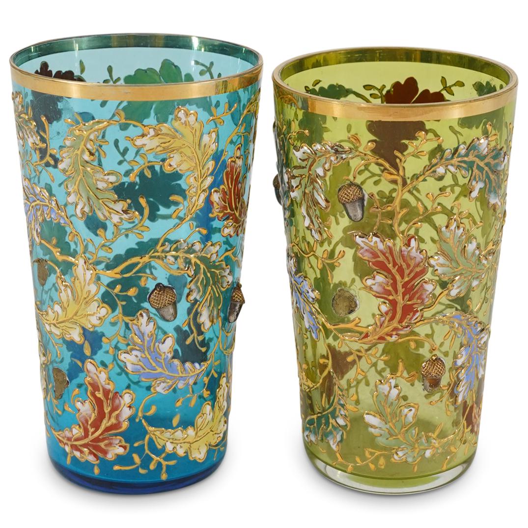 (2 Pc) Moser Enamel Painted Glass Cups (1 of 4)