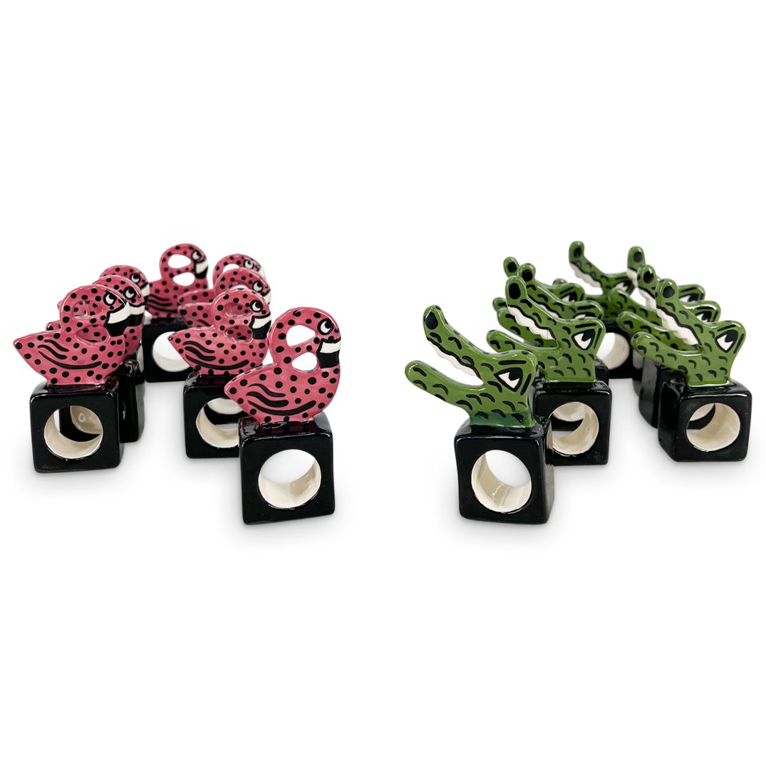 (16Pc) Judith Strong Pop Art Ceramic Painted Napkin Ring Set (1 of 4)