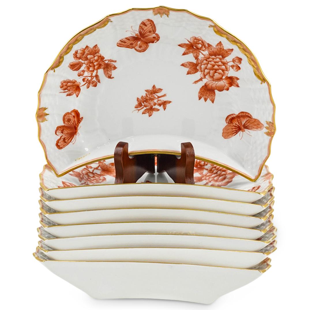 (8 Pc) Herend Hungary Porcelain "Fortuna" Crescent Salad Plates (1 of 8)