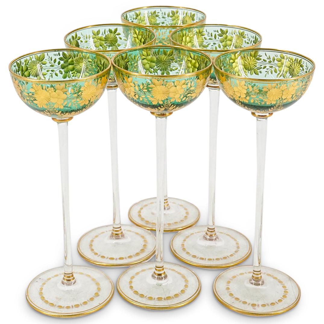 (6 Pc) Moser Bohemian Glass Gilt Accented Liqueur Stemware (1 of 7)