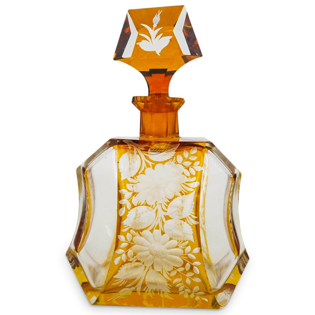 Bohemian Glass Amber Accented Cut And Frosted Decanter (1 of 9)