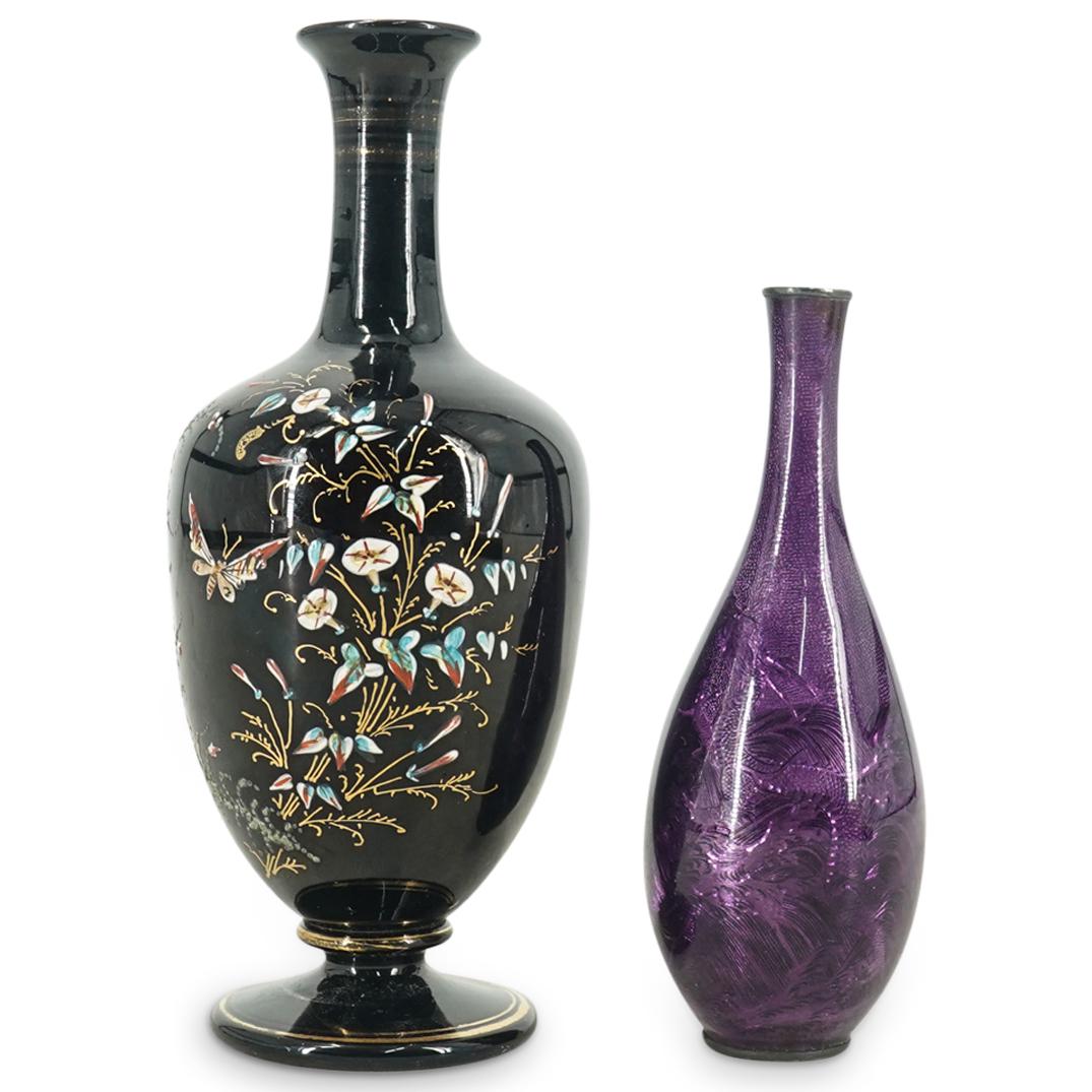 (2 Pc) Antique French Enamel Bud Vases (1 of 8)